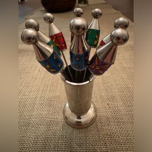 NEW Pier 1 Imports 8 Ball Jeweled Hors D'Oeuvre Pick Appetizers, Silver Plated